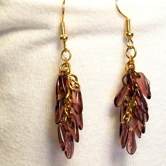 Genuine hand-carved Amethyst Beads Cluster Fish Hook Earrings Hand Crafted - Picture 2 of 6